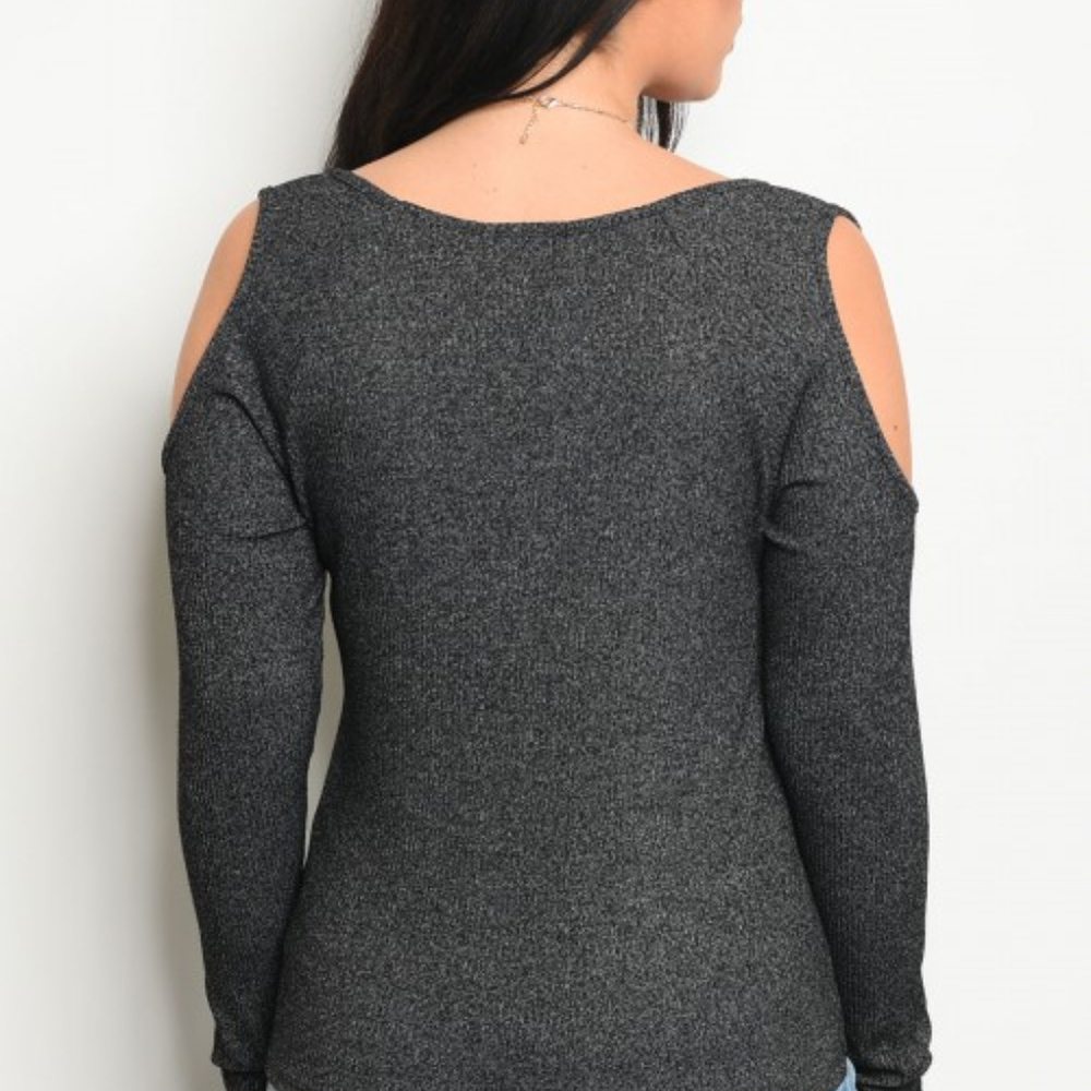 ☺ Plus Charcoal Ribbed Cold Shoulder Top - Picture 2 of 2